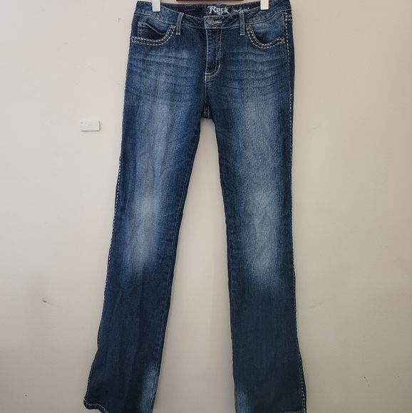 Rock 47 wrangler lowrise women's darkwash jeans - Picture 2 of 11